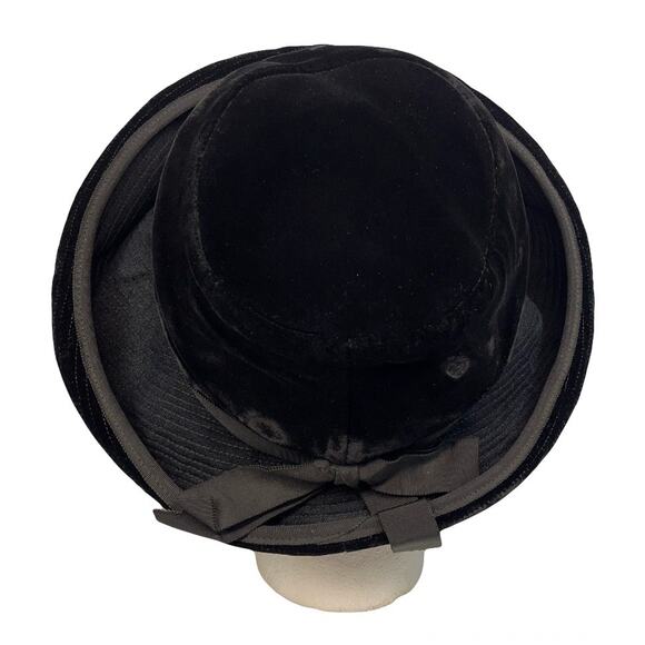 Vintage Patricia Velvet Large Rolled Brim Black Hat Grosgrain Ribbon Size 22 - Picture 7 of 10